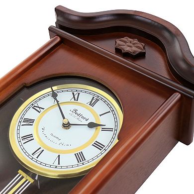 Bedford Clock Collection Jacob 22.75 Inch Mahogany Chiming Pendulum Wall Clock