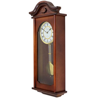 Bedford Clock Collection Jacob 22.75 Inch Mahogany Chiming Pendulum Wall Clock