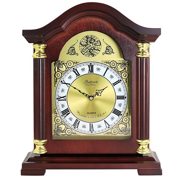 Bedford Clock Collection Redwood Mantel Clock with Chimes