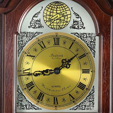 Bedford Clock Collection 38 Inch Grand Antique Chiming Wall Clock with Roman Numerals in a in a Cherry Oak Finish