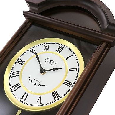 Bedford Clock Collection George 22 Inch Chestnut Wood Chiming Pendulum Wall Clock