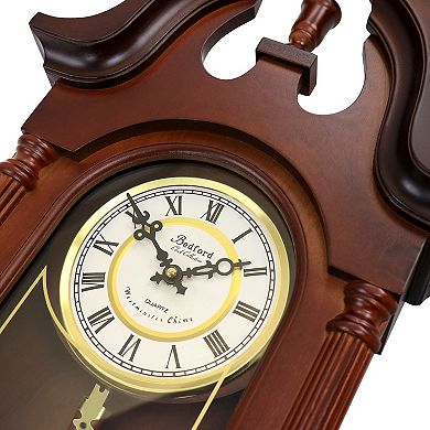 Bedford Clock Collection Delphine 27 Inch Mahogany Chiming Pendulum Wall Clock