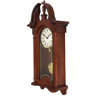Bedford Clock Collection Delphine 27 Inch Mahogany Chiming Pendulum Wall Clock