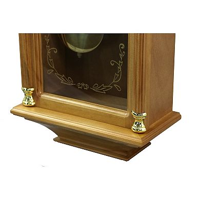 Bedford Clock Collection 34.5 Inch Chiming Pendulum Wall Clock in Antique Harvest Oak Finish