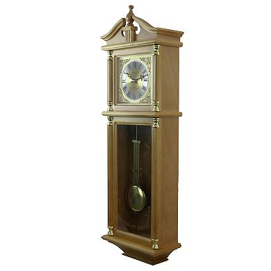 Bedford Clock Collection 34.5 Inch Chiming Pendulum Wall Clock in Antique Harvest Oak Finish