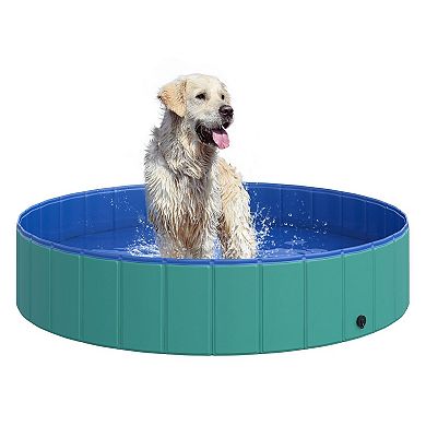 PawHut Foldable Dog Pool Pet Bathing Tub Collapsible PVC Cats Swimming Pool Outdoor Indoor with Nonslip Bottom