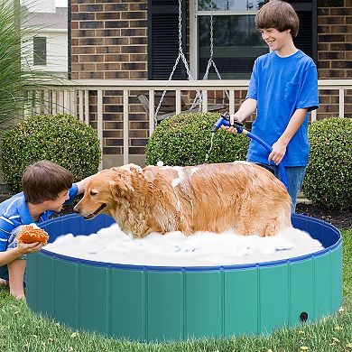PawHut Foldable Dog Pool Pet Bathing Tub Collapsible PVC Cats Swimming Pool Outdoor Indoor with Nonslip Bottom