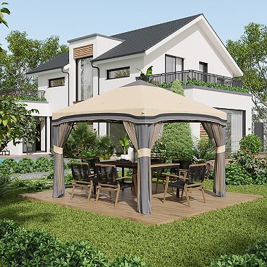 Outsunny 10' x 10' Pop Up Canopy Foldable Party Tent with Nettings, Beige