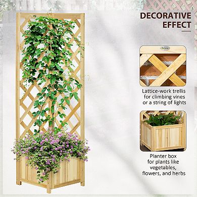 Outsunny Raised Garden Bed, Wooden Planter with Trellis for Vine Climbing