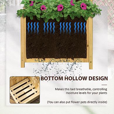 Outsunny Raised Garden Bed, Wooden Planter with Trellis for Vine Climbing