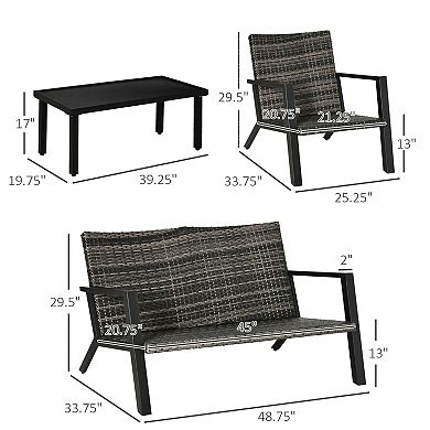 Outsunny 4 Piece Patio Furniture Set, 2 PE Wicker Chairs, Loveseat, Black