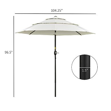 Outsunny 9' 3-Tier Polyester Patio Umbrella W/ Crank and Push Button Tilt
