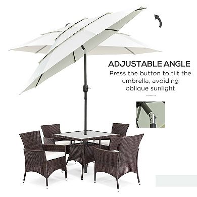 Outsunny 9' 3-Tier Polyester Patio Umbrella W/ Crank and Push Button Tilt