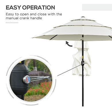 9' 3-tier Outdoor Patio Market Umbrella W/ Crank Handle Backyard Deck Beige