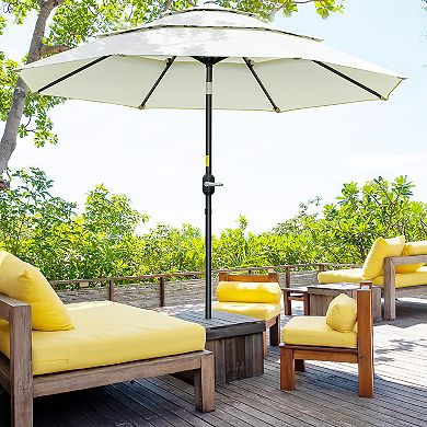 Outsunny 9' 3-Tier Polyester Patio Umbrella W/ Crank and Push Button Tilt
