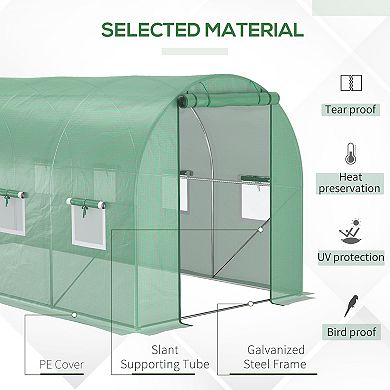 Outsunny 15' x 7' x 7' Walk-in Tunnel Hoop Greenhouse Roll-Up Door, Green