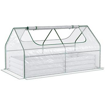Outsunny Galvanized Raised Garden Bed with Mini Greenhouse Cover, Outdoor Metal Planter Box with 2 Roll-Up Windows for Growing Flowers, Fruits, Vegetables, and Herbs, 73" x 38" x 36", Clear