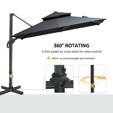 Outsunny 10'x10' Rotating Patio Cantilever Umbrella w/ Double-Tier Canopy, Grey