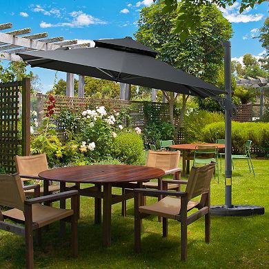 Outsunny 10'x10' Rotating Patio Cantilever Umbrella w/ Double-Tier Canopy, Grey