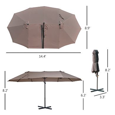 Outdoor Double Sided Patio Cantilever Umbrella Sunshade W/ Base