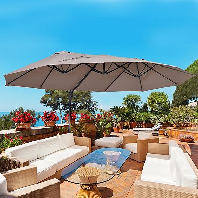 Outdoor Double Sided Patio Cantilever Umbrella Sunshade W/ Base