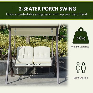 Porch Swing Bench, 2-seat Loveseat, Cushions, Throw Pillows & Canopy, Beige