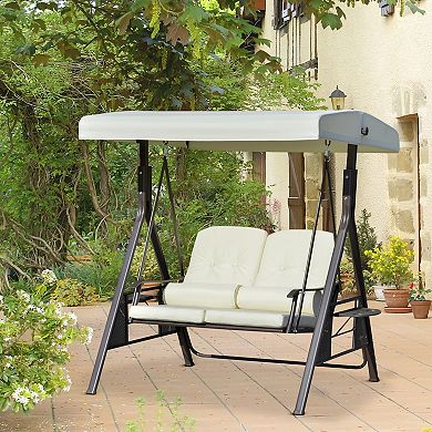 Porch Swing Bench, 2-seat Loveseat, Cushions, Throw Pillows & Canopy, Beige