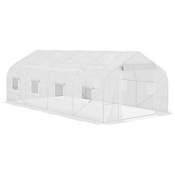 Outsunny 20' x 10' x 7' Walk-In Greenhouse, Hot House, Roll Up Door, White
