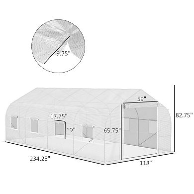 Outsunny 20' x 10' x 7' Walk-In Greenhouse, Hot House, Roll Up Door, White