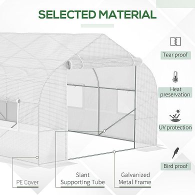 Outsunny 20' x 10' x 7' Walk-In Greenhouse, Hot House, Roll Up Door, White