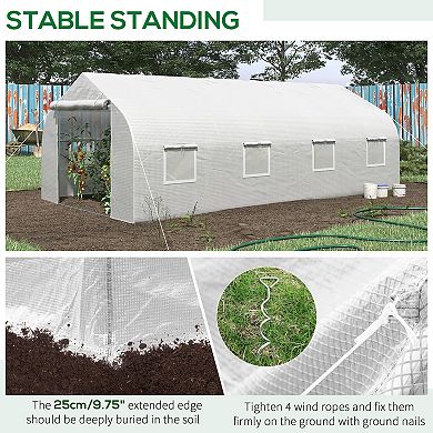 Outsunny 20' x 10' x 7' Walk-In Greenhouse, Hot House, Roll Up Door, White