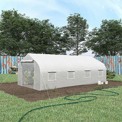 Outsunny 20' x 10' x 7' Walk-In Greenhouse, Hot House, Roll Up Door, White