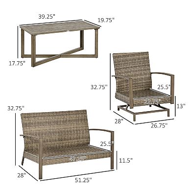 Outsunny 4pc Patio Furniture Set, Rattan Rockers, Loveseat, Table, Gray