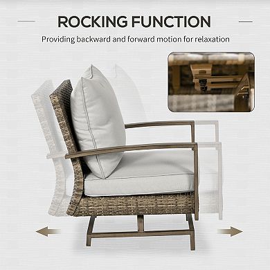 Outsunny 4pc Patio Furniture Set, Rattan Rockers, Loveseat, Table, Gray