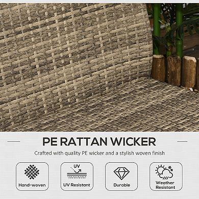 Outsunny 4pc Patio Furniture Set, Rattan Rockers, Loveseat, Table, Gray