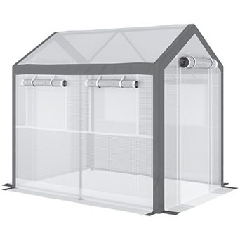 Outsunny 8' L x 6' W x 7' H Outdoor Walk-In Tunnel Greenhouse with Roll-up Windows, 2 Zippered Doors, & Weather Cover