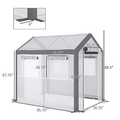 Outsunny 8' L x 6' W x 7' H Outdoor Walk-In Tunnel Greenhouse with Roll-up Windows, 2 Zippered Doors, & Weather Cover