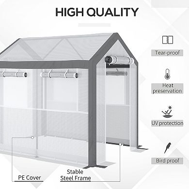 Outsunny 8' L x 6' W x 7' H Outdoor Walk-In Tunnel Greenhouse with Roll-up Windows, 2 Zippered Doors, & Weather Cover