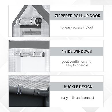 Outsunny 8' L x 6' W x 7' H Outdoor Walk-In Tunnel Greenhouse with Roll-up Windows, 2 Zippered Doors, & Weather Cover