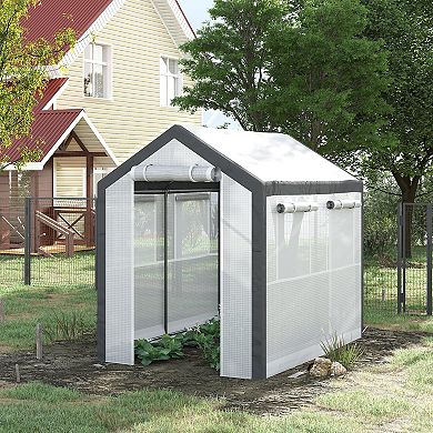 Outsunny 8' L x 6' W x 7' H Outdoor Walk-In Tunnel Greenhouse with Roll-up Windows, 2 Zippered Doors, & Weather Cover