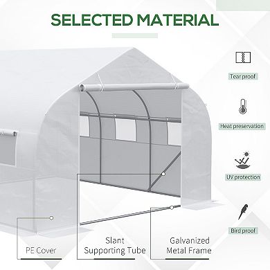 Outsunny 12' x 10' x 7' Outdoor Walk-In Tunnel Greenhouse, Roll-up Windows, White