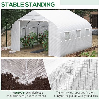 Outsunny 12' x 10' x 7' Outdoor Walk-In Tunnel Greenhouse, Roll-up Windows, White