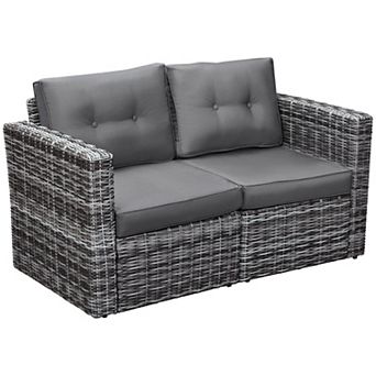 2 pc Outdoor Pe Rattan Wicker Patio Corner Sofa Loveseat W/cushions, Grey