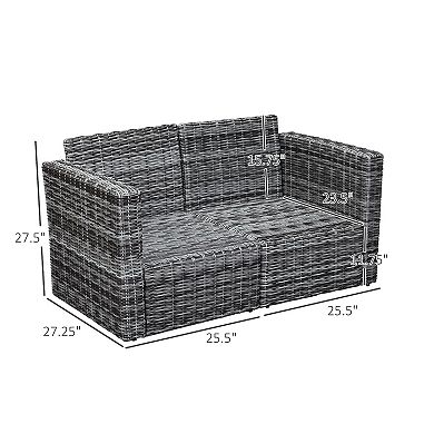 2-piece Outdoor Pe Rattan Wicker Patio Corner Sofa Loveseat W/cushions, Grey