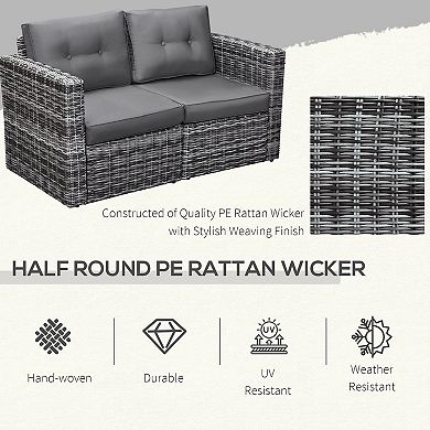 2-piece Outdoor Pe Rattan Wicker Patio Corner Sofa Loveseat W/cushions, Grey
