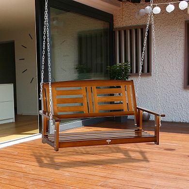 Outdoor Patio Swing Bench Chair W/ Wide Backrest & Varnished 47" X 27" X 25"