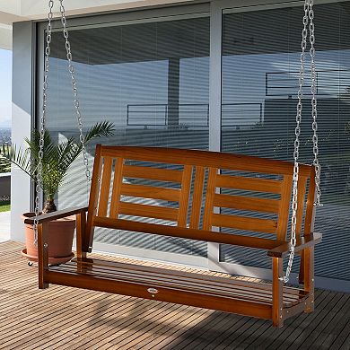 Outdoor Patio Swing Bench Chair W/ Wide Backrest & Varnished 47" X 27" X 25"
