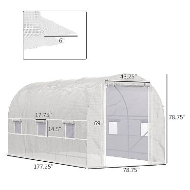 Outsunny Walk-in Tunnel Greenhouse with Roll Up Doors White 15' x 7' x 7'