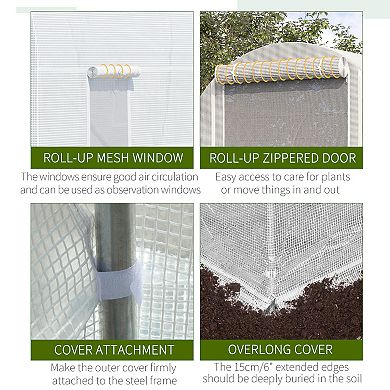 Outsunny Walk-in Tunnel Greenhouse with Roll Up Doors White 15' x 7' x 7'