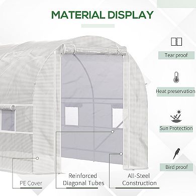 Outsunny Walk-in Tunnel Greenhouse with Roll Up Doors White 15' x 7' x 7'